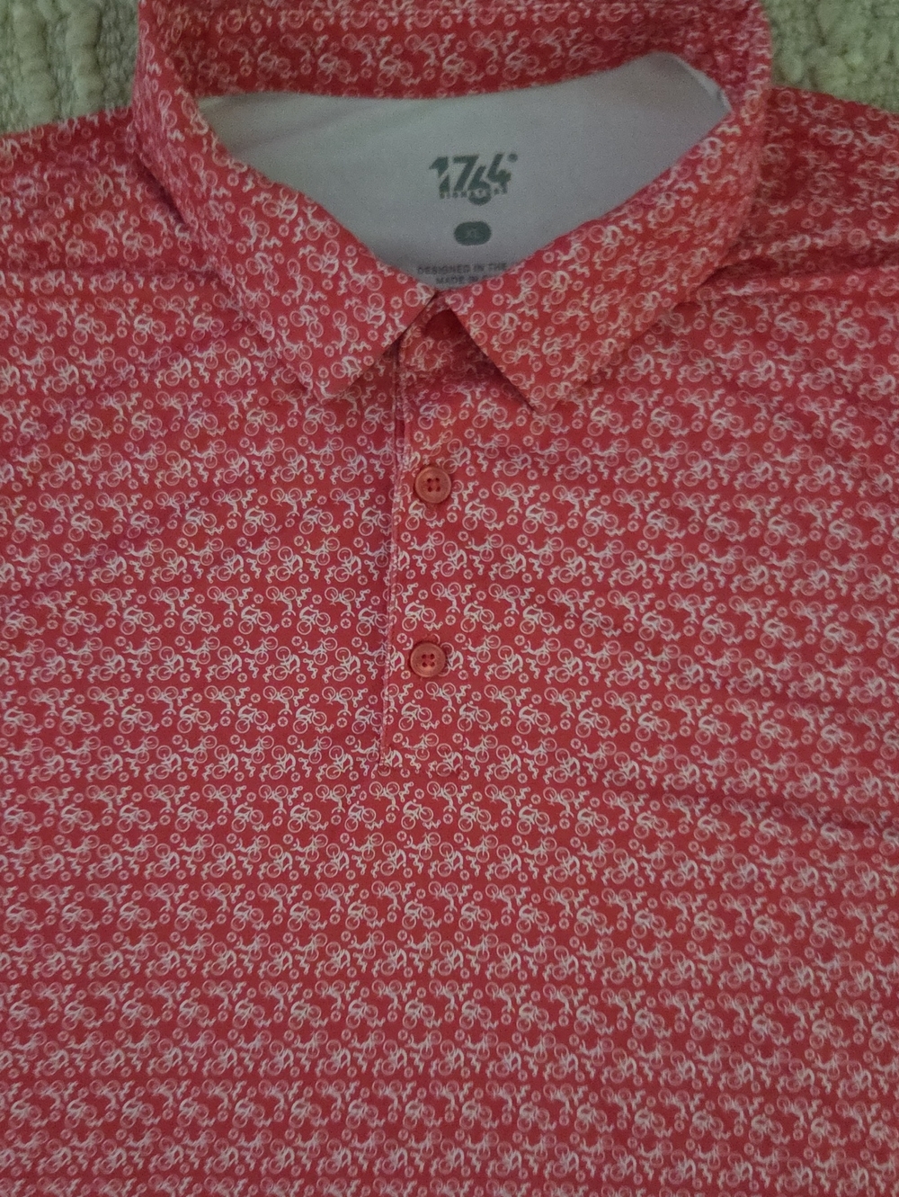 1764 Signature Golf Polo Shirt Men's XL Red White Bicycle Print Sportswear